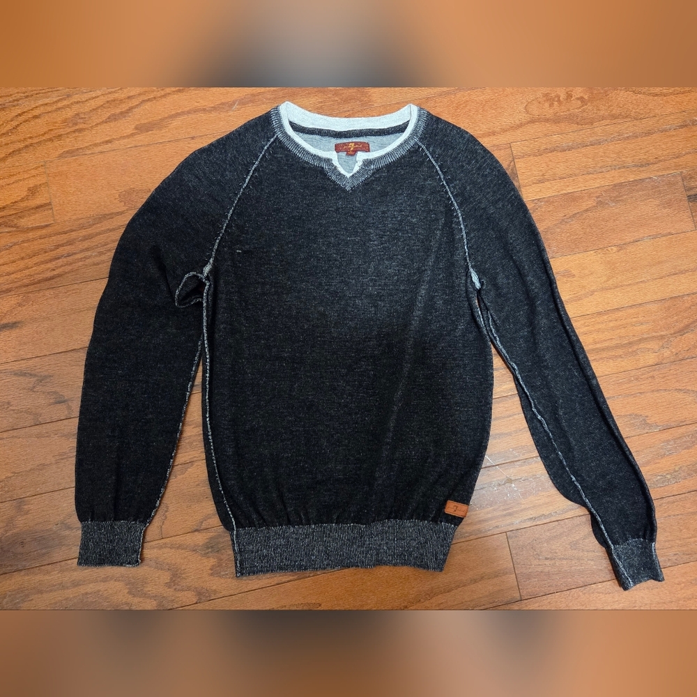 7 For All Mankind Charcoal and Light Gray Crewneck Boys Sweater